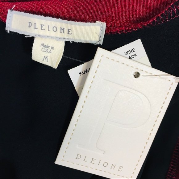 PLEIONE Burgundy Red Front & Black Back Mixed Media Top 3/4 Sleeves - Picture 8 of 9